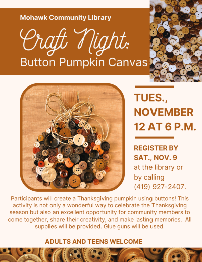 Craft Night Flyer with Photo of Button Pumpkin Canvas