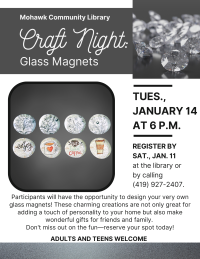 White flyer describing January 2025 craft night project