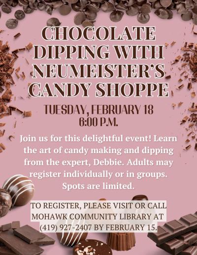 Pink flyer with photos of chocolates