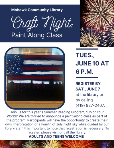 White and Blue flyer describing paint along class
