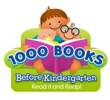 1000 Books Before Kindergarten logo featuring an adult and baby reading a book together